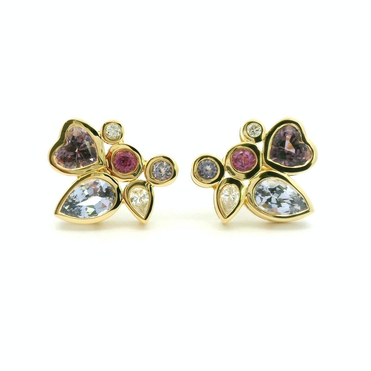 Spinel/Diamond Cluster Earring 1.56/0.12ct 18K Yellow Gold