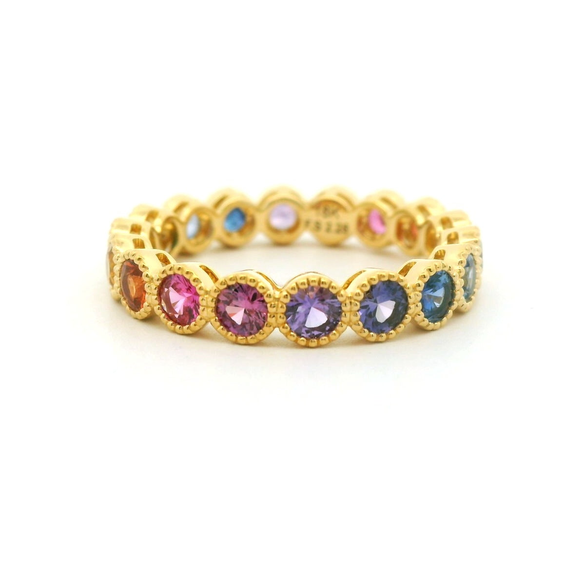 Rainbow Milgrain Eternity Band Ring ~2.40ct 18K Yellow Gold Size 7.5