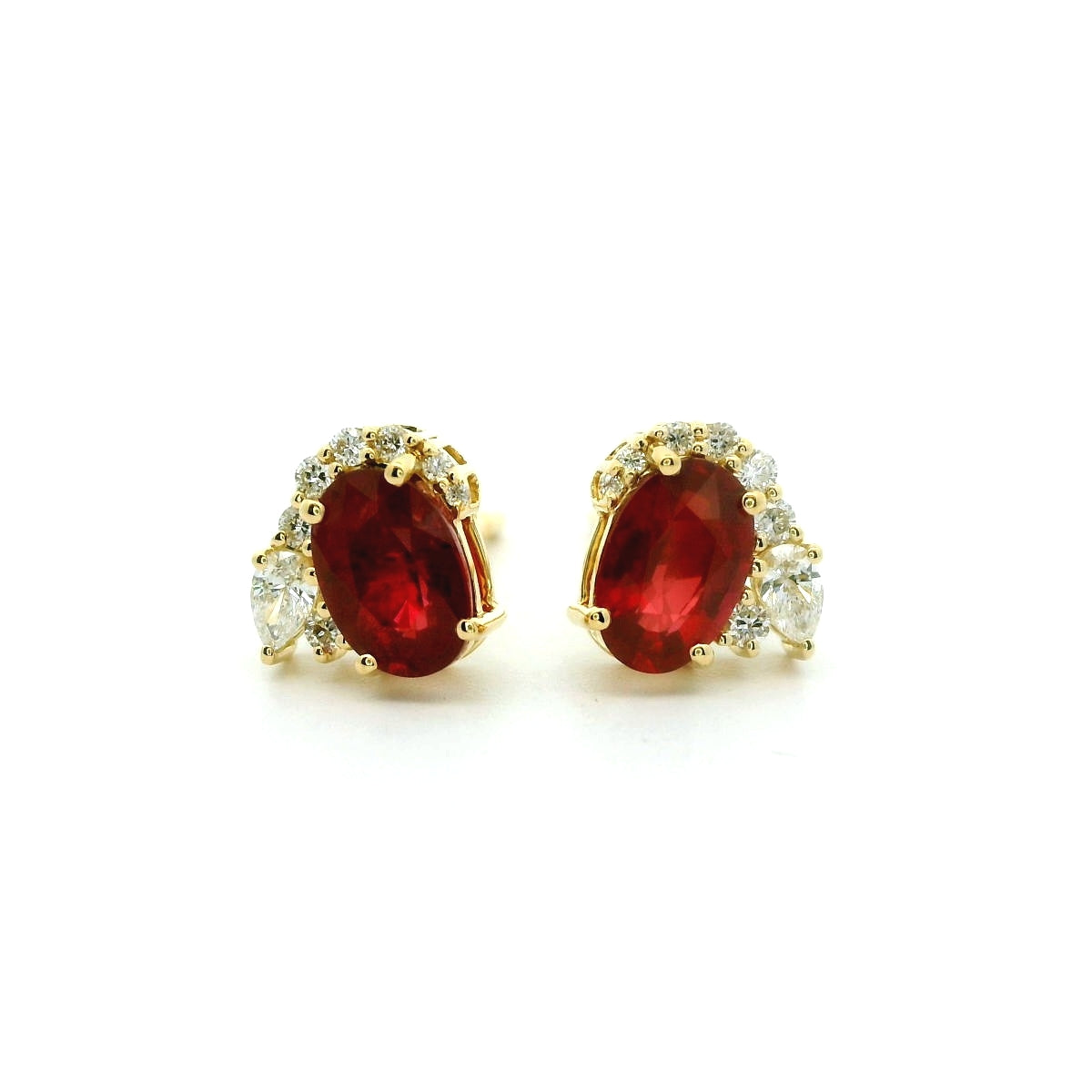 Ruby/Diamond Cluster Earring 1.29/0.18ct 18K Yellow Gold