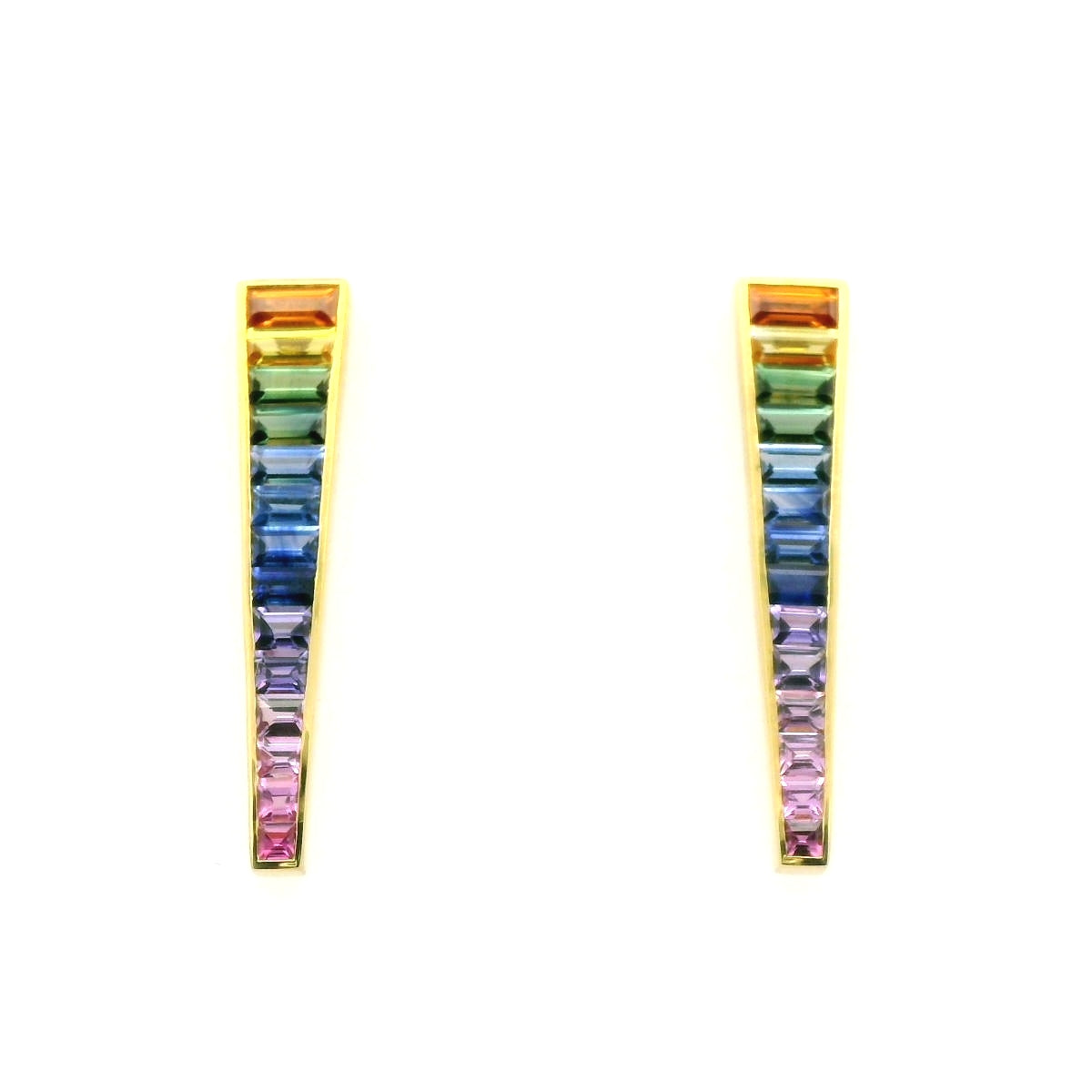 Rainbow Baguette Bezel Earring 3.70ct 18K Yellow Gold