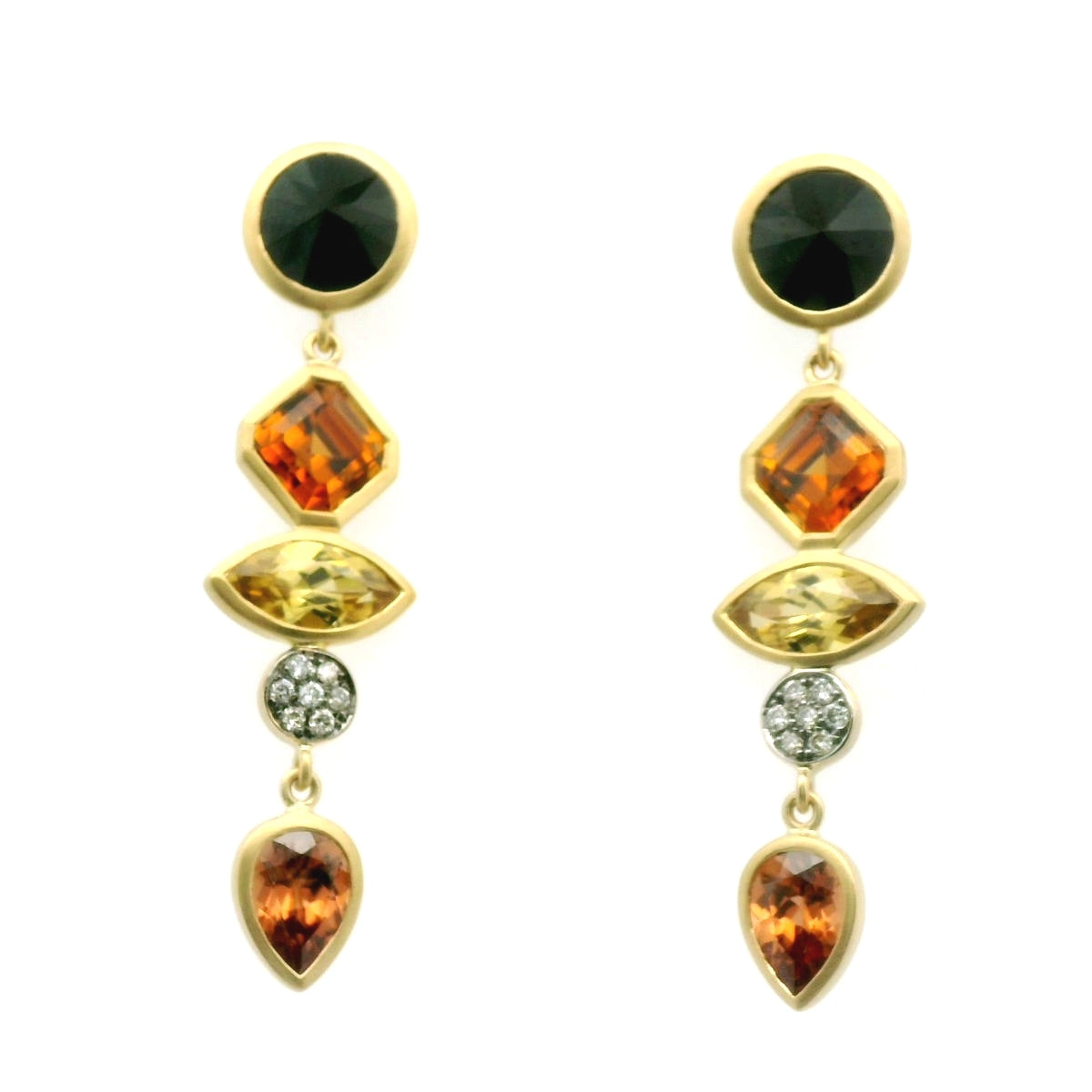 Black Spinel/Zircon/Diamond Earring 0.50/0.84/0.12ct 18K Yellow Gold