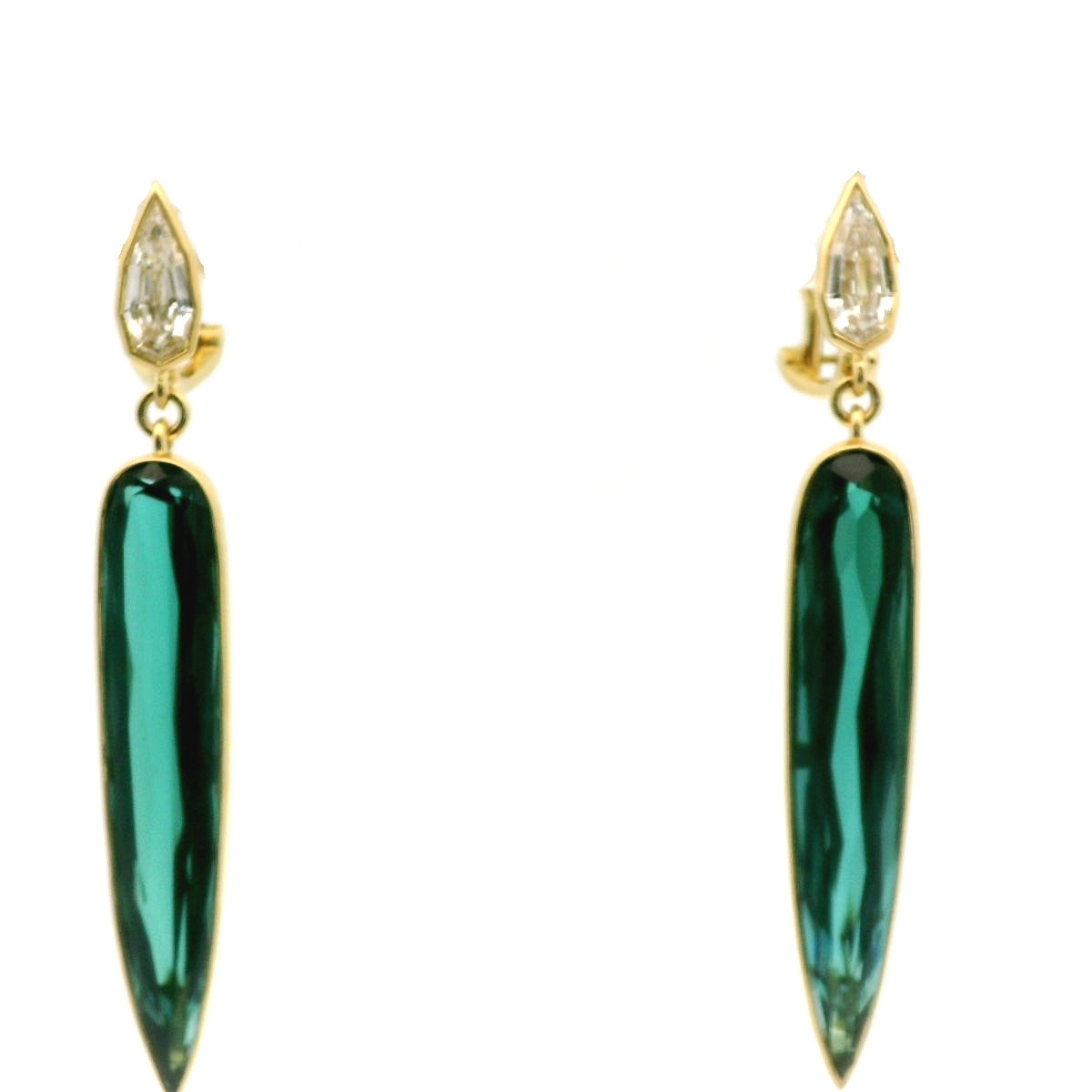 Tourmaline/VVS GIA Certified Pear Shape Bezel with Diamonds Earring 15.28/0.82ct 18K Yellow Gold