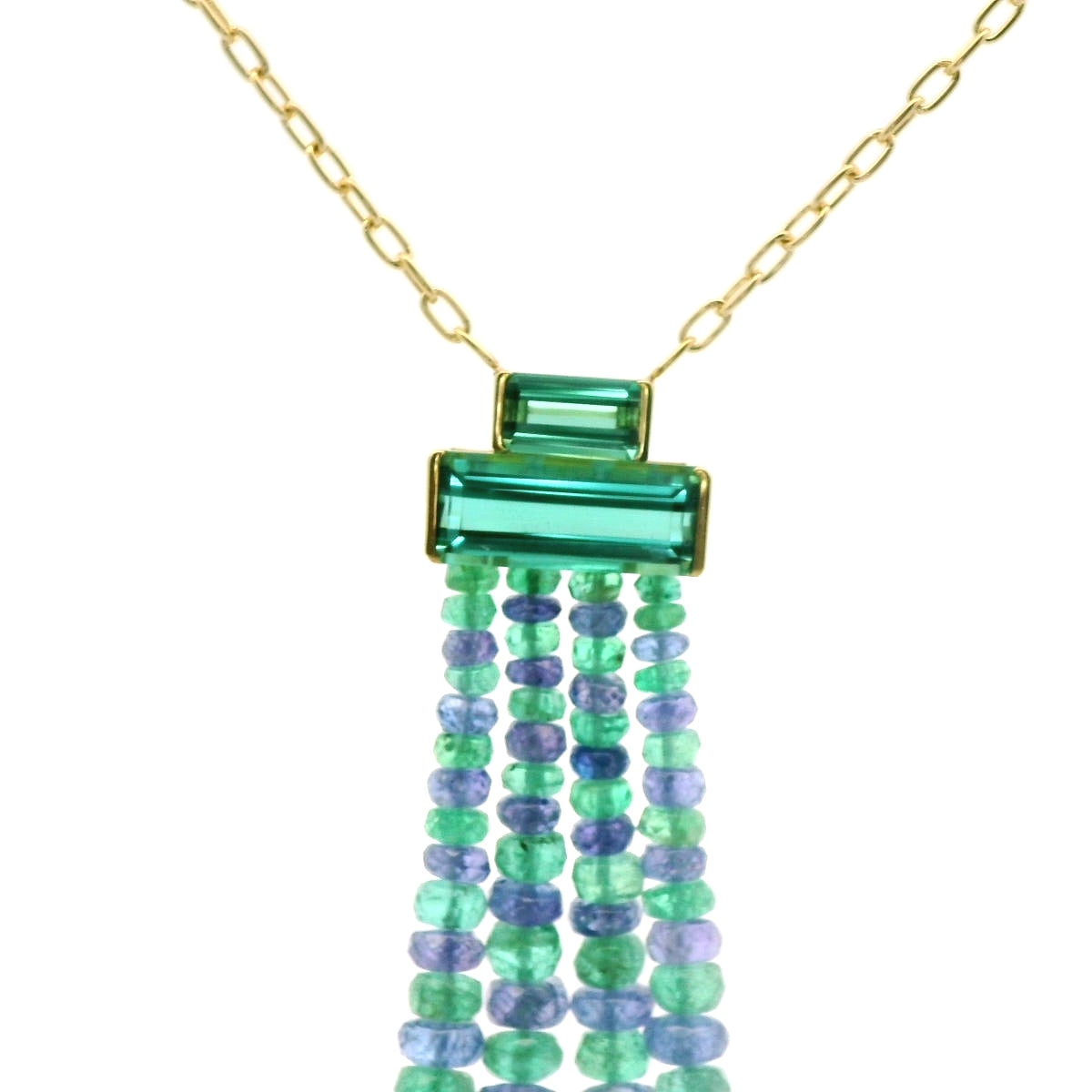 Tourmaline/Tanzanite/Emerald Necklace 0.66/0.50ct K94500 18K Yellow Gold