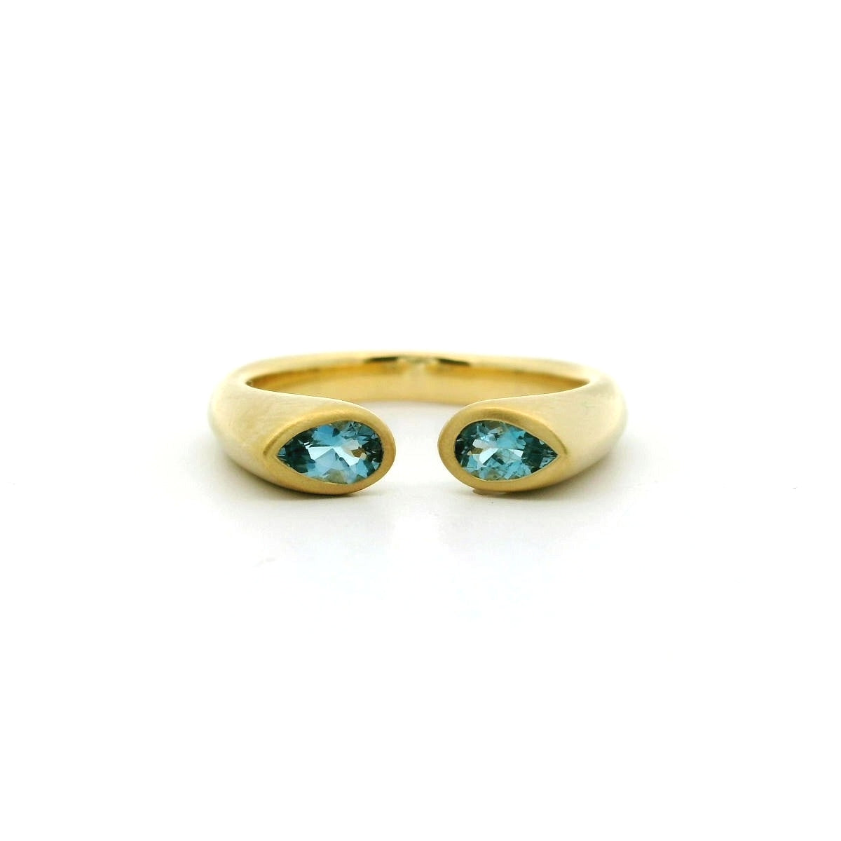 Aquamarine Pear Shape Hug Ring 0.40ct 18K Yellow Gold Size 7.25