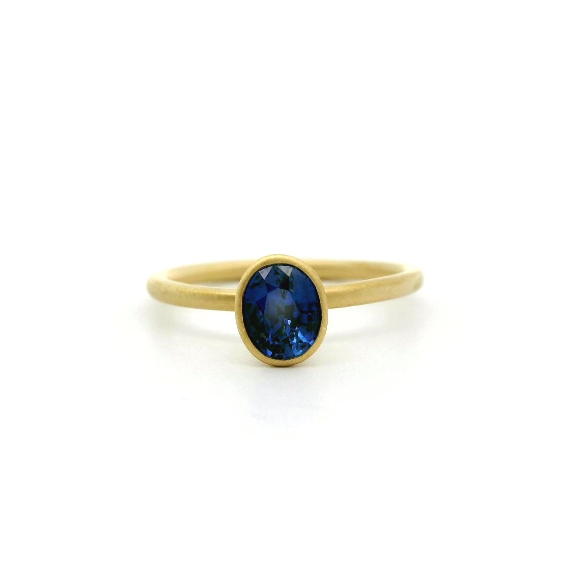 Blue Sapphire Oval Yumdrop Ring 0.75ct 18K Yellow Gold Size 6.5