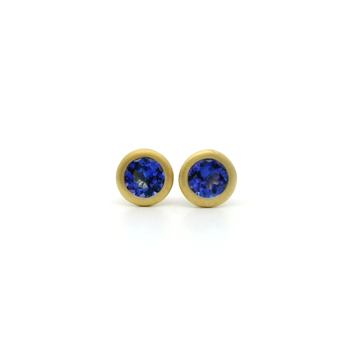 Tanzanite Round Bezel Earring 0.51ct 18K Yellow Gold