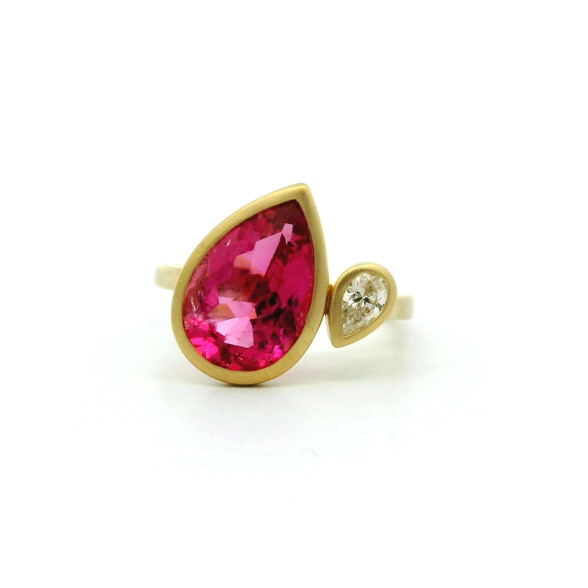 Pink Tourmaline/Diamond Pear Shape 2 Stone Ring 2.78/0.18ct 18K Yellow Gold Size 6.5