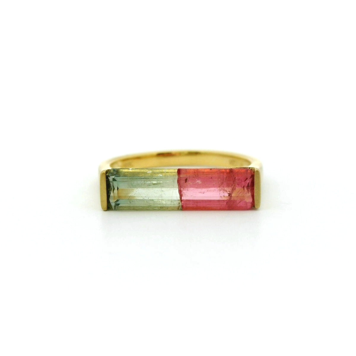 Bicolor Tourmaline Baguette 1/2BZL Ring 2.03ct 18K Yellow Gold Size 7