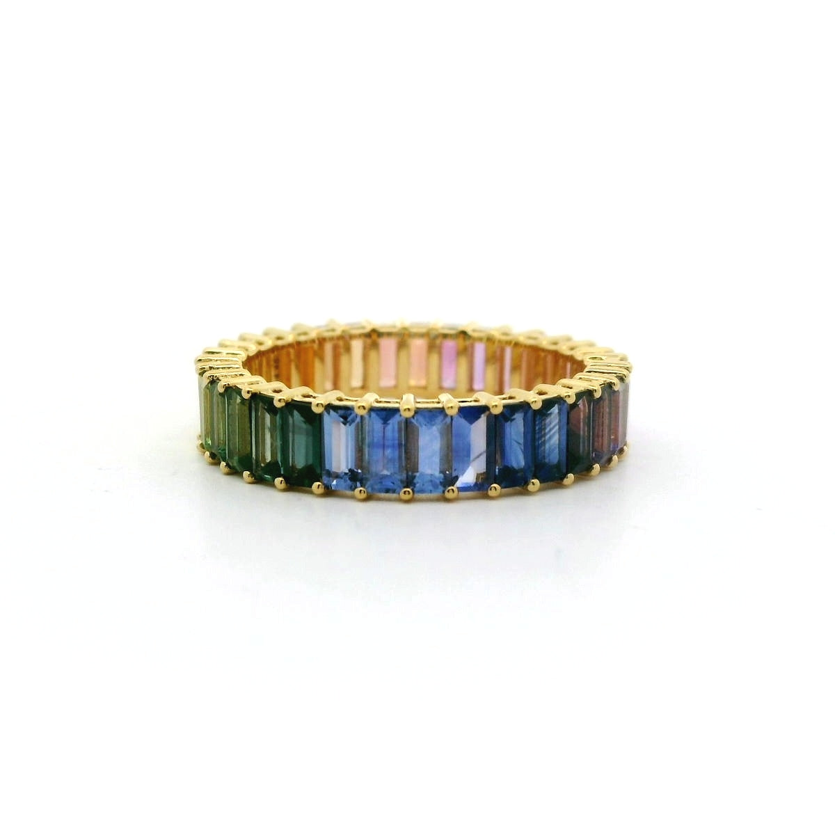 Rainbow Baguette Eternity Band Ring 4+CT 18K Yellow Gold (2) Size 7.25