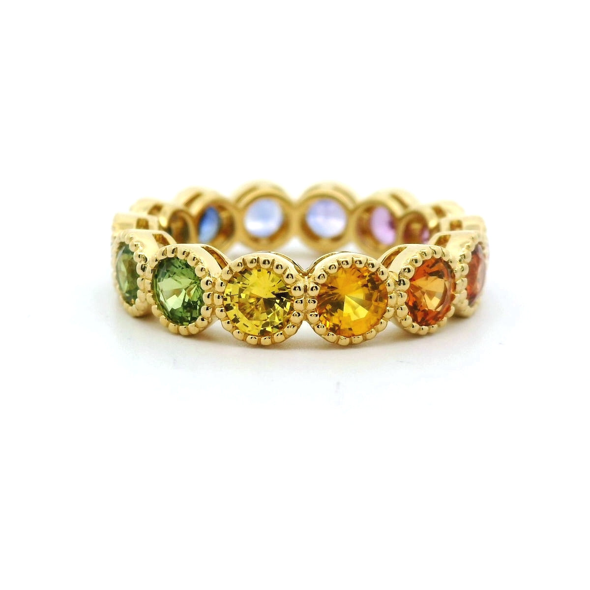 Rainbow Milgrain Eternity Band Ring ~4.50ct 18K Yellow Gold Size 7.5