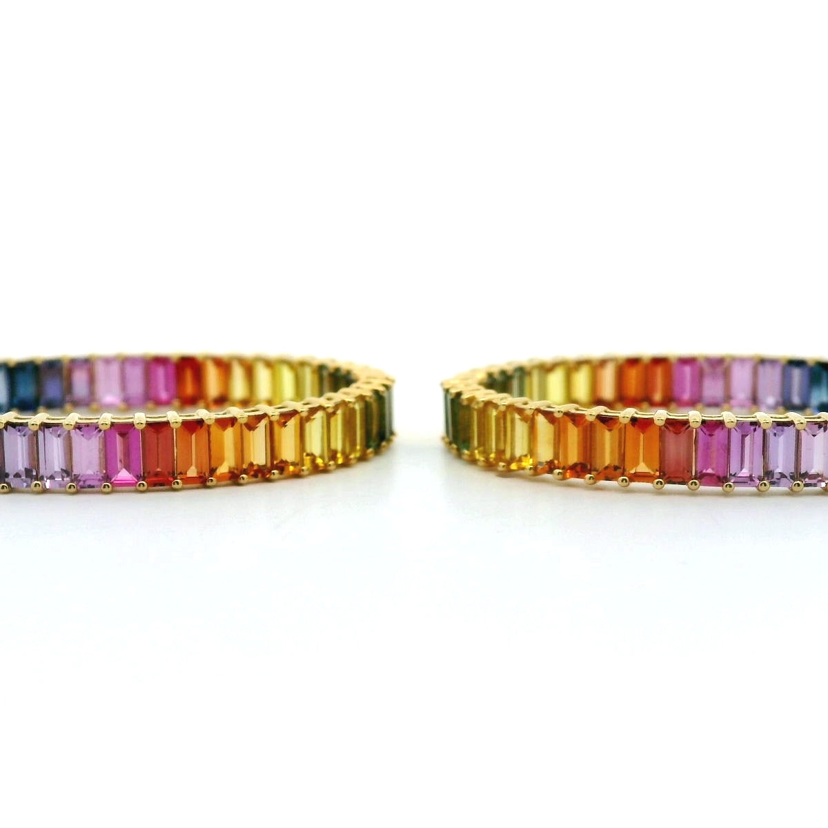 Rainbow Baguette Hoop Earring 8.80ct 18K Yellow Gold