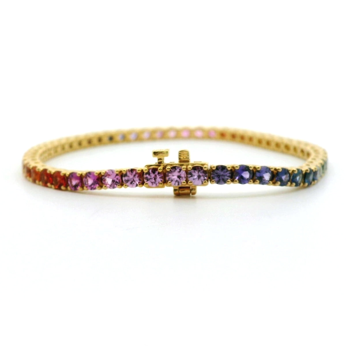 Rainbow Round Tennis Bracelet 7.50ct 18K Yellow Gold
