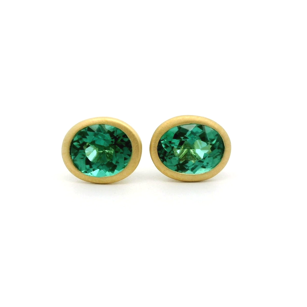 Tourmaline Oval Bezel Earring 1.62ct 18K Yellow Gold