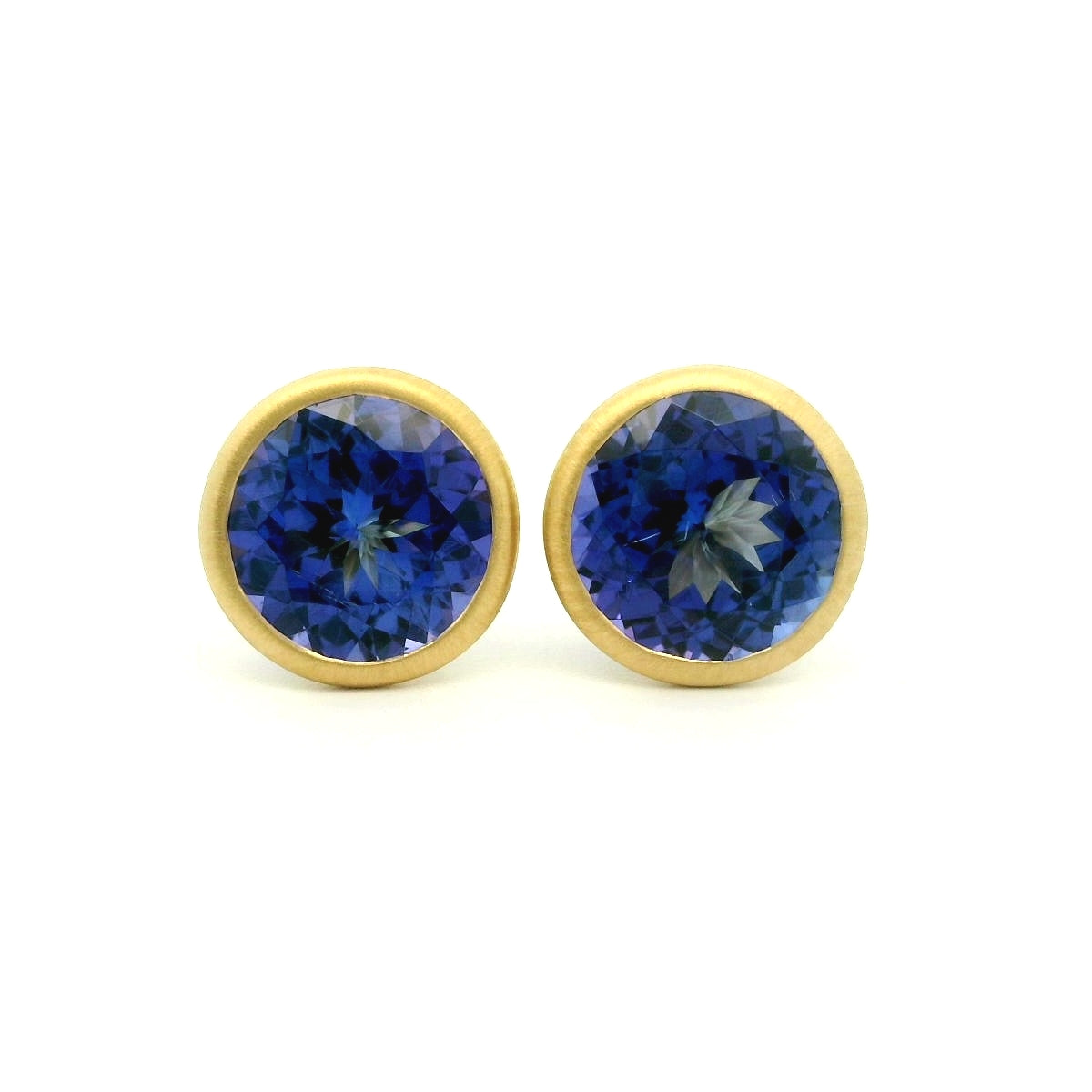Tanzanite Round Bezel Earring 4.04ct 18K Yellow Gold