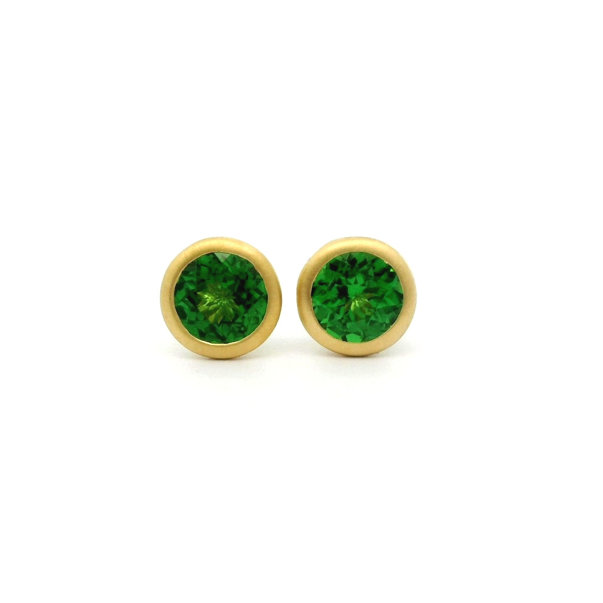 Tsavorite Garnet Round Bezel Earring 1.04ct 18K Yellow Gold