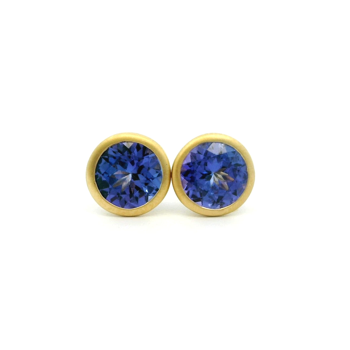 Tanzanite Round Bezel Earring 1.66ct 18K Yellow Gold