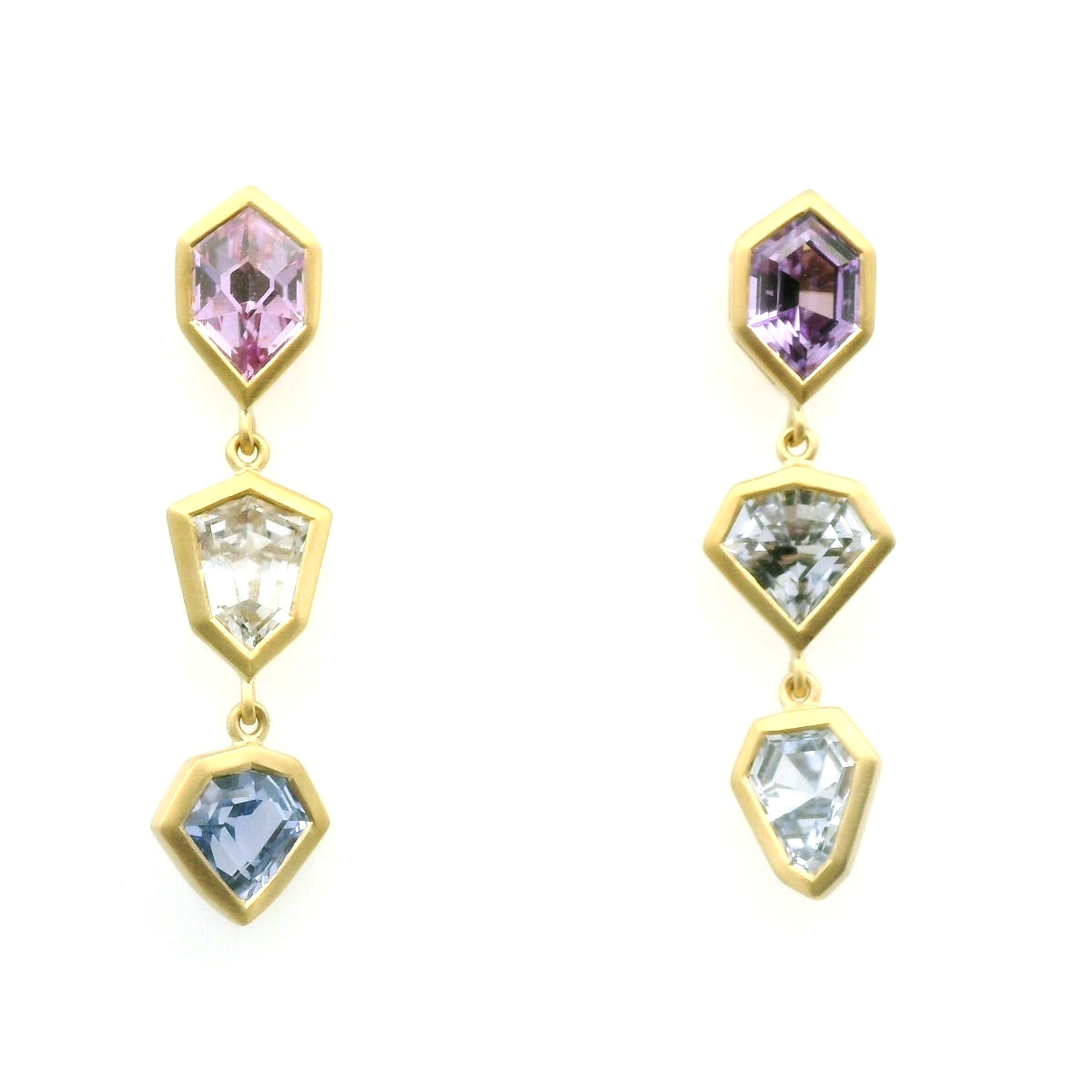 Sapphire Fancy Cut Bezel Earring 6.58ct 18K Yellow Gold