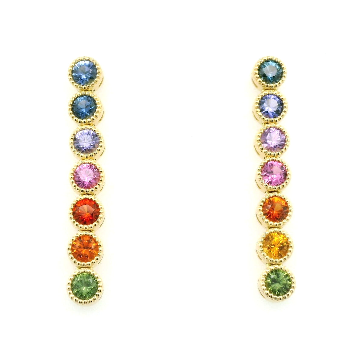 Rainbow Round Milgrain Bezel Earring 2.78ct 18K Yellow Gold
