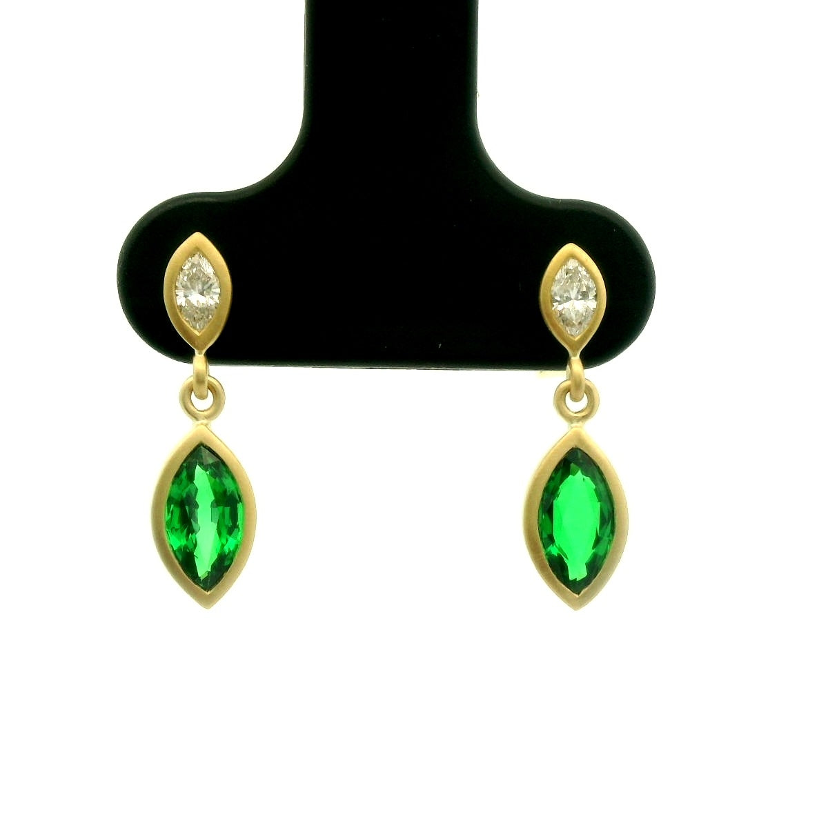Tsavorite Garnet/Diamond Marquise Bezel Earring 0.82/0.13ct 18K Yellow Gold