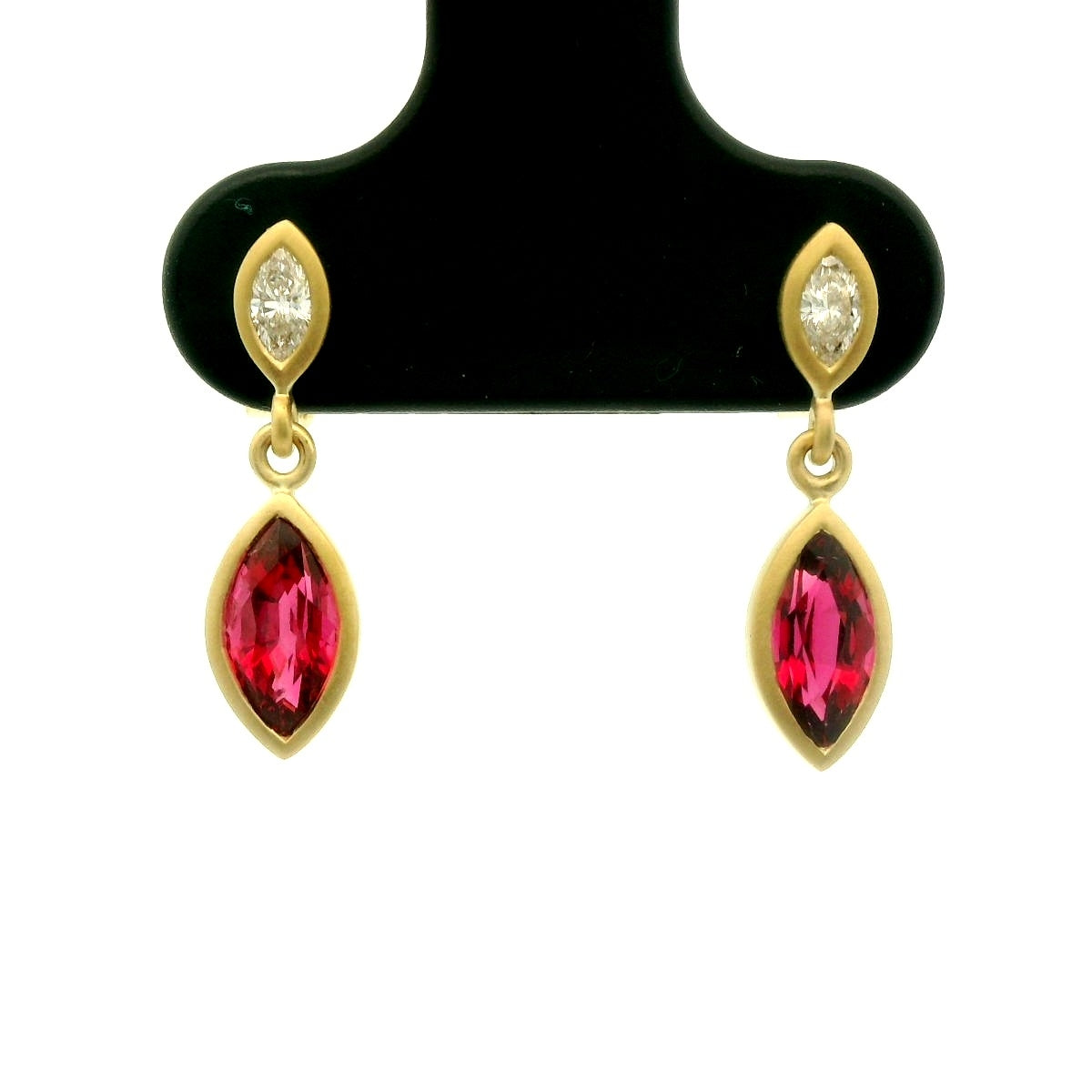 Spinel/Diamond Marquise Bezel Earring 1.08/0.13ct 18K Yellow Gold