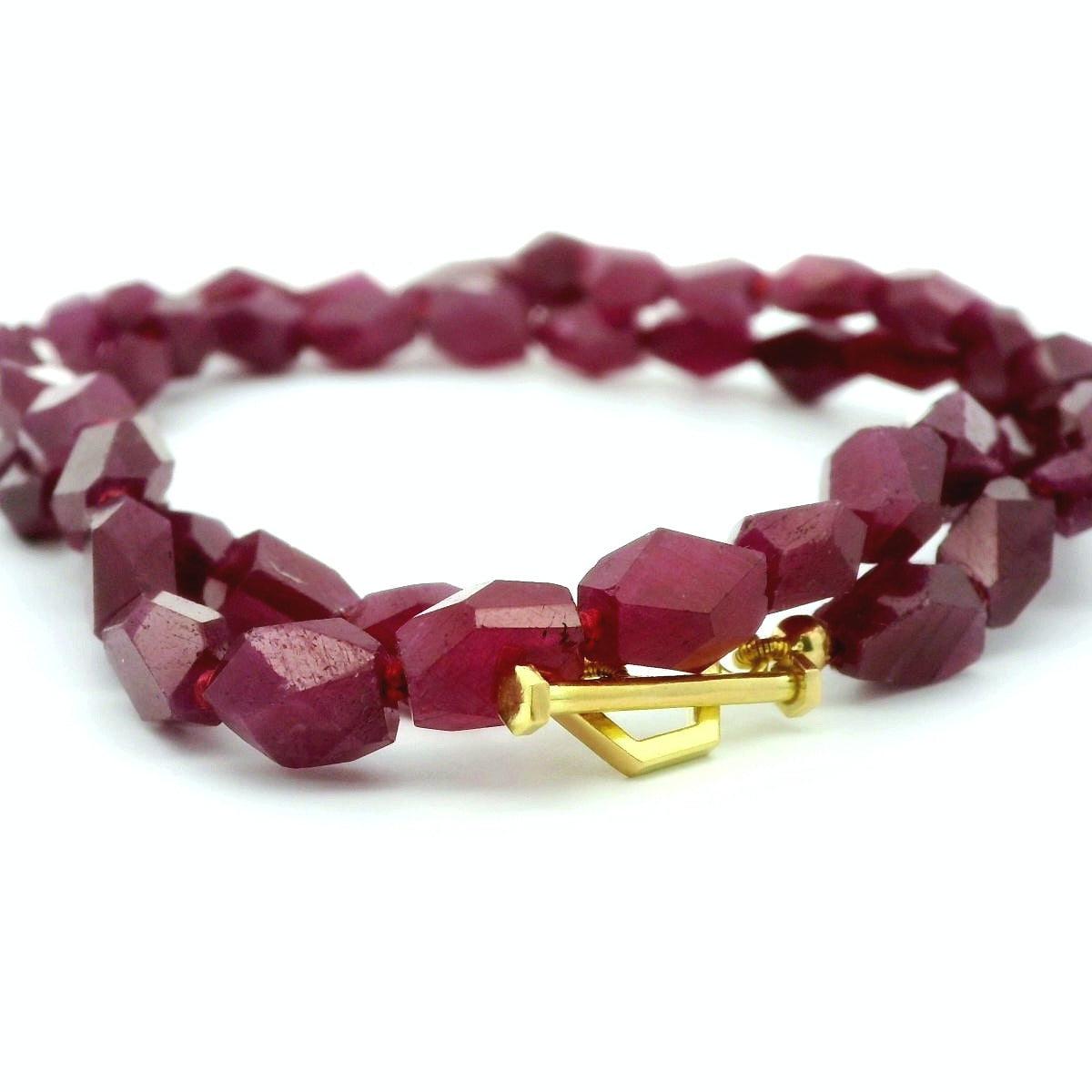 Ruby Fancy Cut Bead Necklace 128ct 18K Yellow Gold
