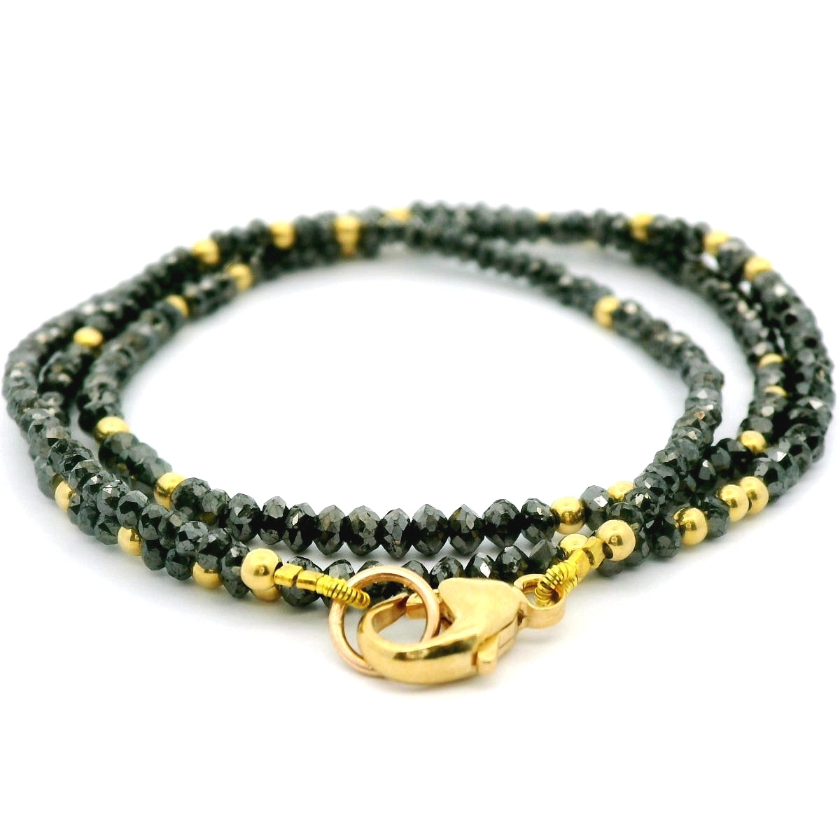Black Diamond Bead Necklace 23.50ct 18K Yellow Gold
