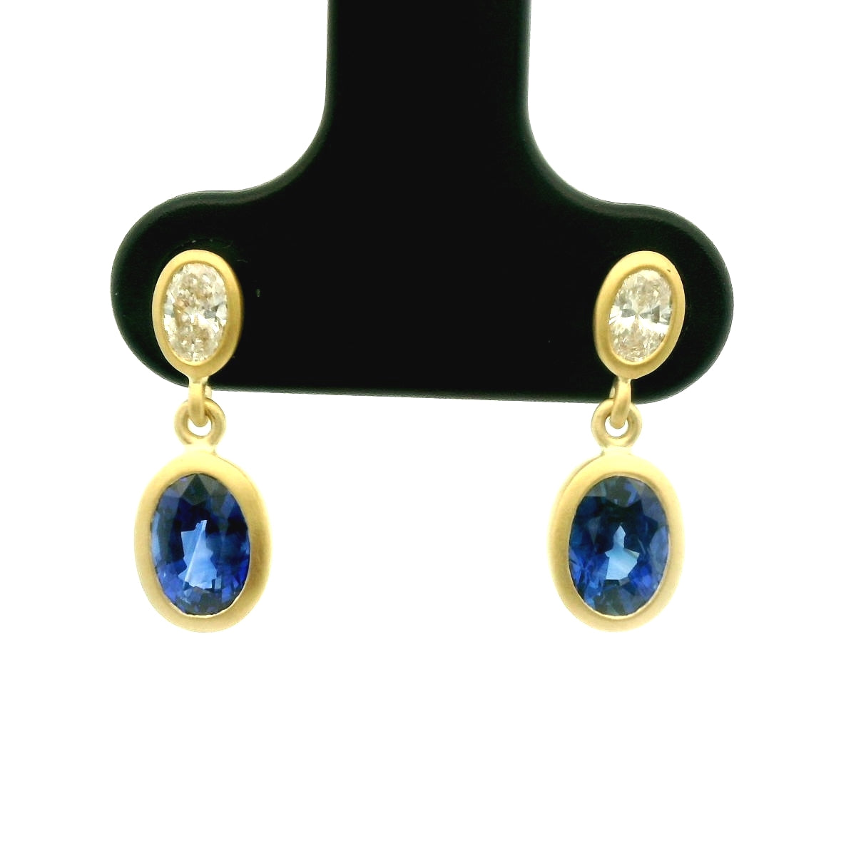 Blue Sapphire/Diamond Oval Bezel Earring 1.38/0.25ct 18K Yellow Gold