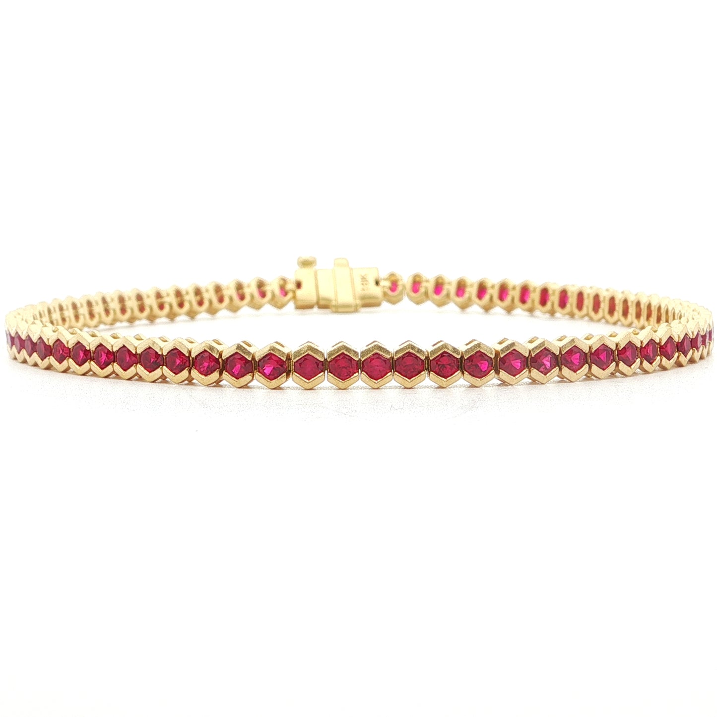 Ruby Round Tennis Hexagon Bracelet ~3.50ct 18K Yellow Gold 7"