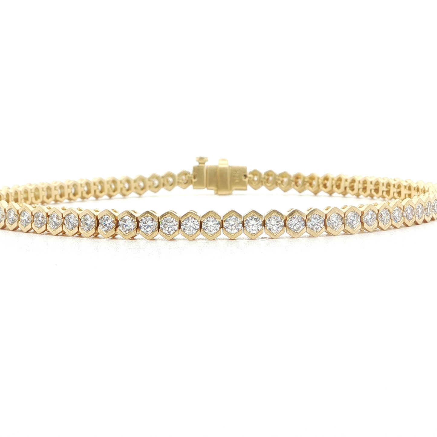 Diamond Round Tennis Hexagon Bracelet 3.40ct 7" 18K Yellow Gold