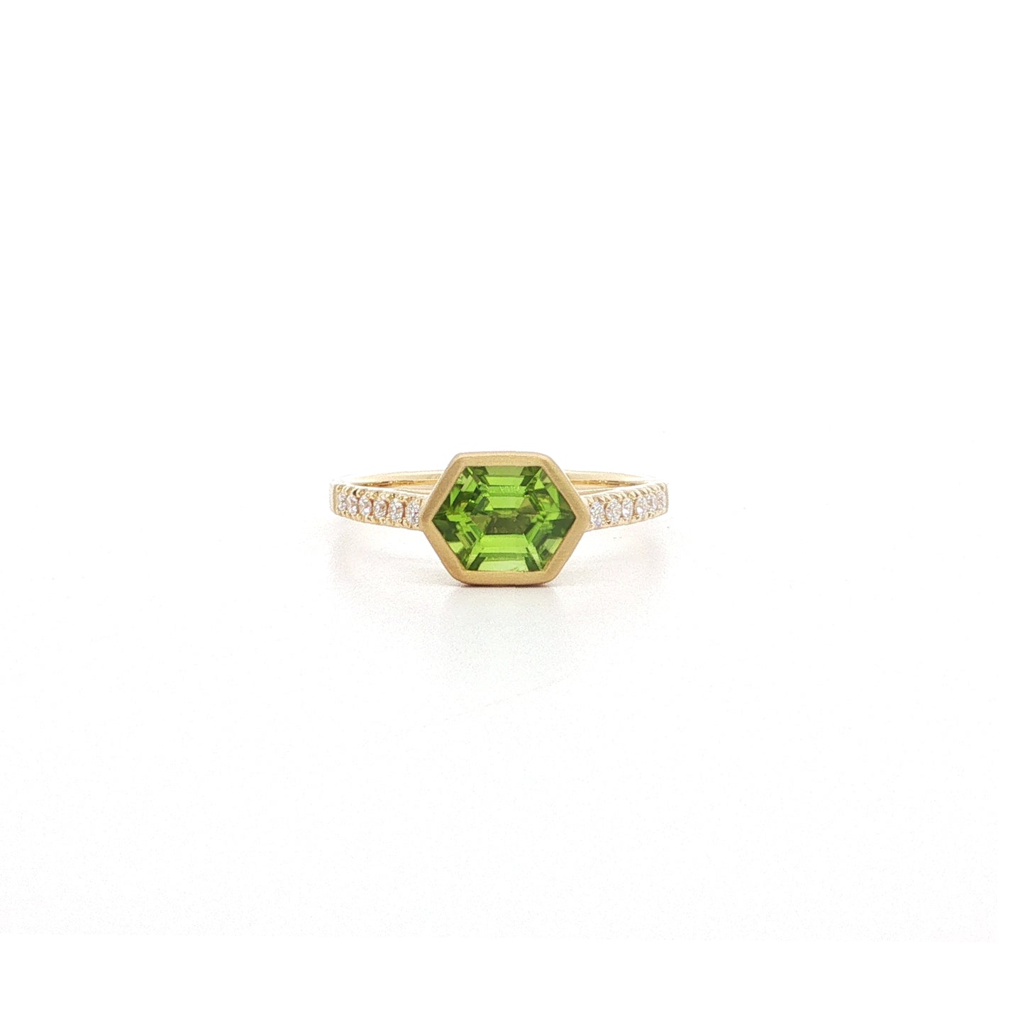 Peridot Hexagon Skinny Stack Ring 0.98/0.11ct 18K Yellow Gold Size 7