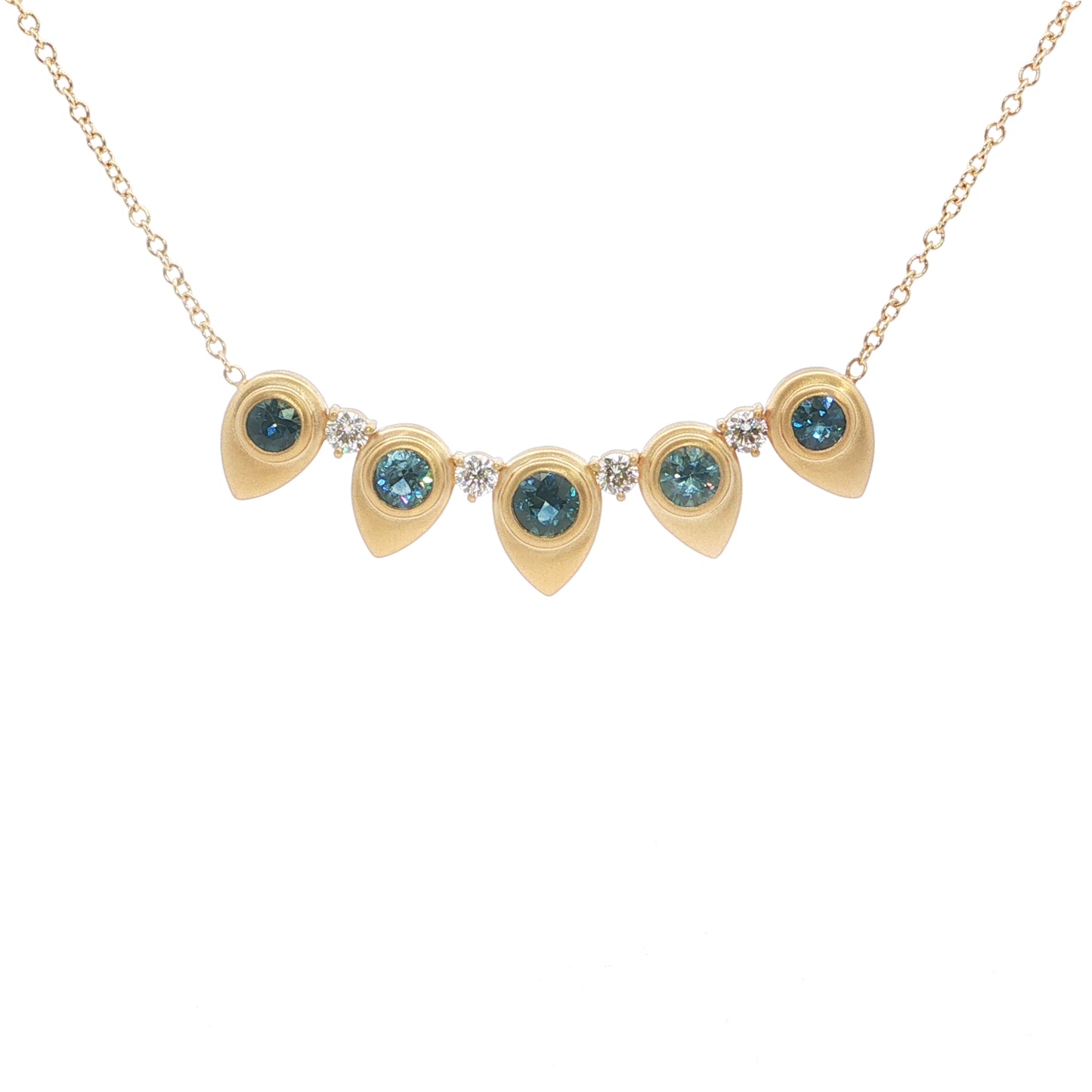 Montana Sapphire Round 5 Stone Necklace 2.24/.42ct 18K Yellow Gold