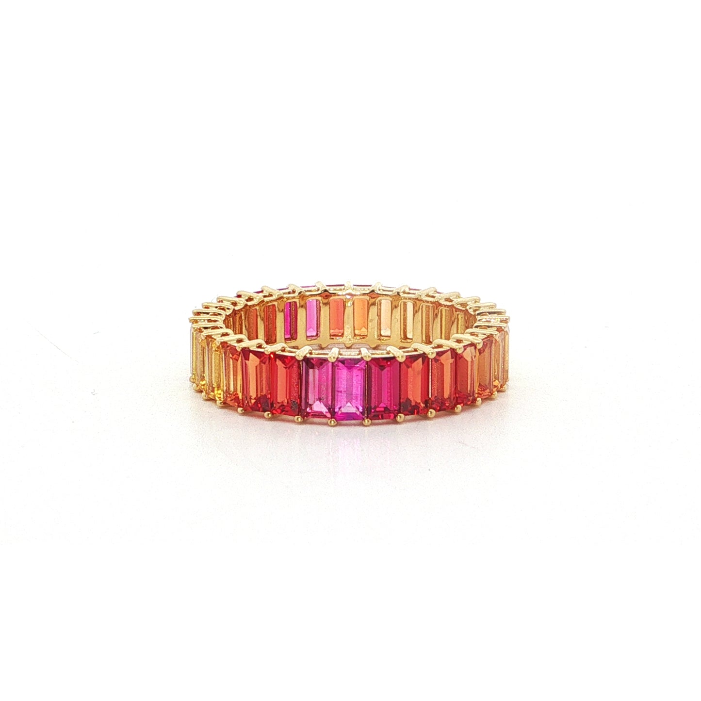 Yellow Sapphire/Orange Sapphire/Pink Sapphire Ombré Baguette Ring ~4.00ct 18K Yellow Gold Size 7