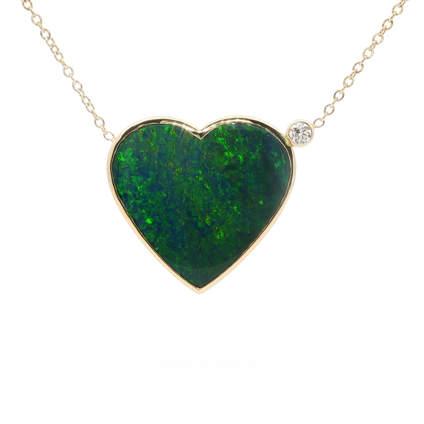 Opal Doublet/Diamond Heart 2 Stone Necklace 18.32/0.15ct 18K Yellow Gold