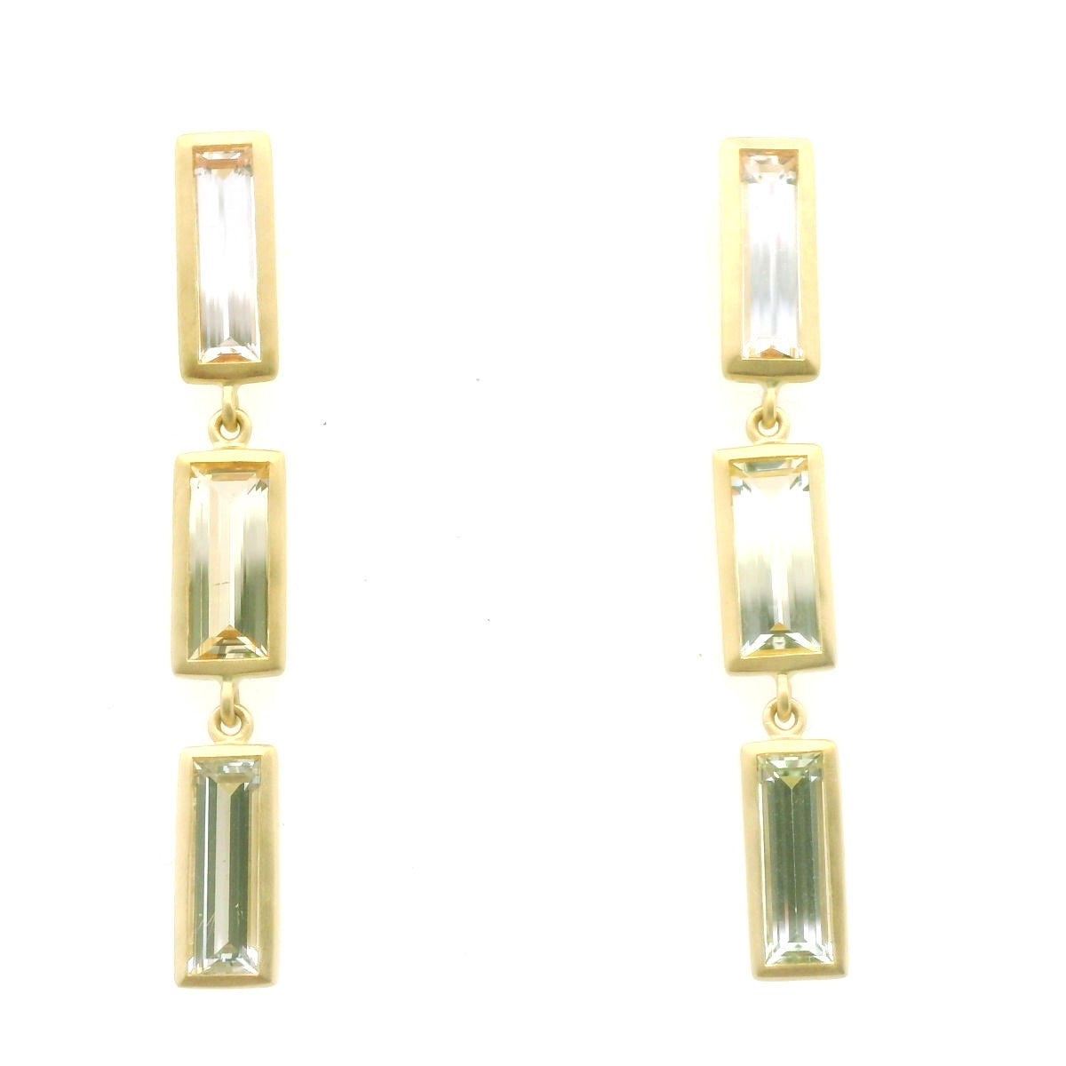 White Sapphire Baguette Bezel Earring 4.25ct 18K Yellow Gold