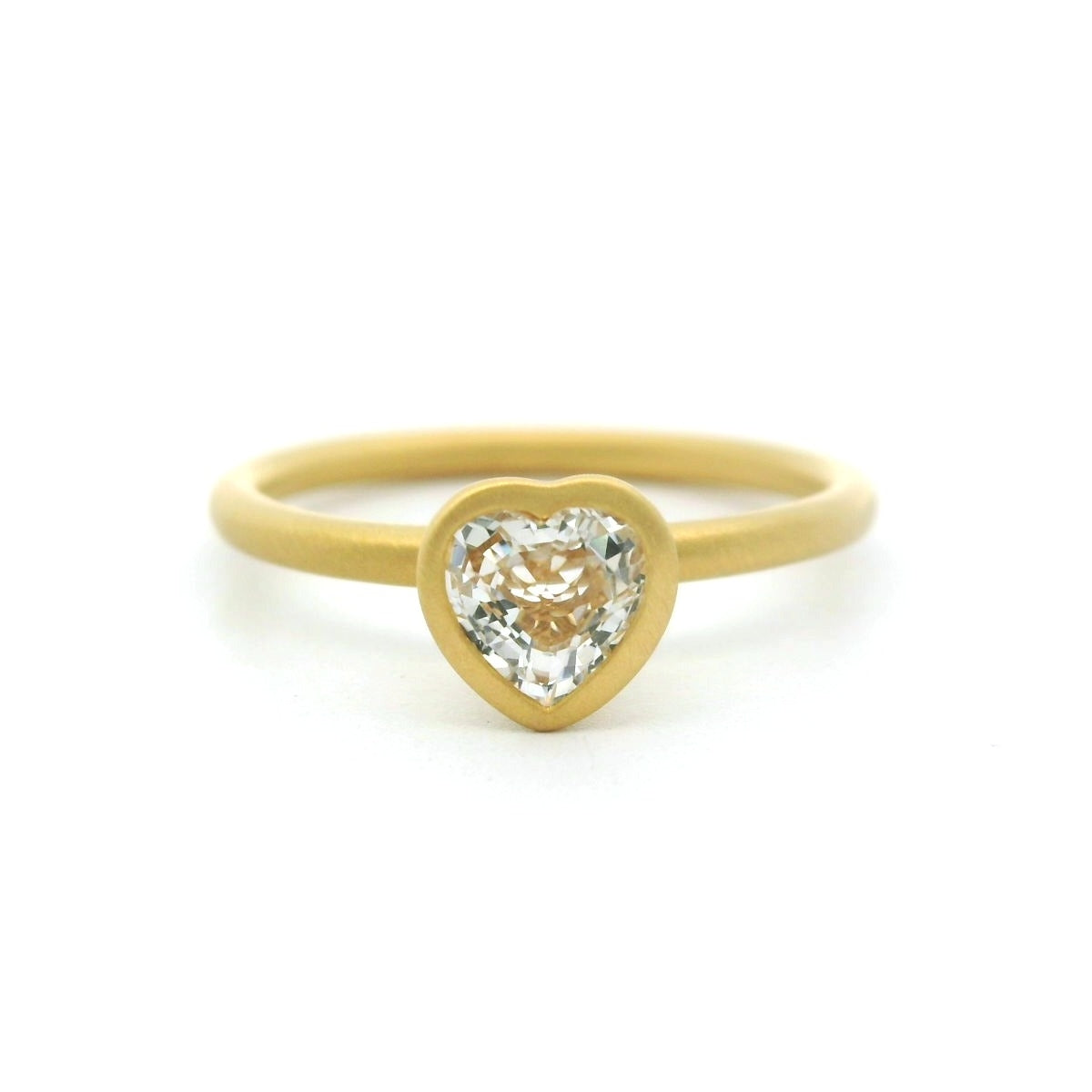 White Sapphire Heart Yumdrop Ring 0.53ct 18K Yellow Gold Size 6.5