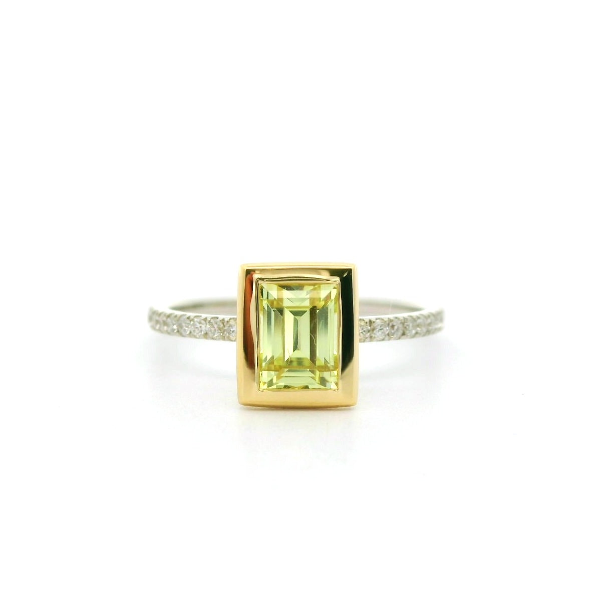 Yellow Sapphire Baguette Mochi Ring 1.05/0.15ct 18K White/Yellow Gold Size 6.5