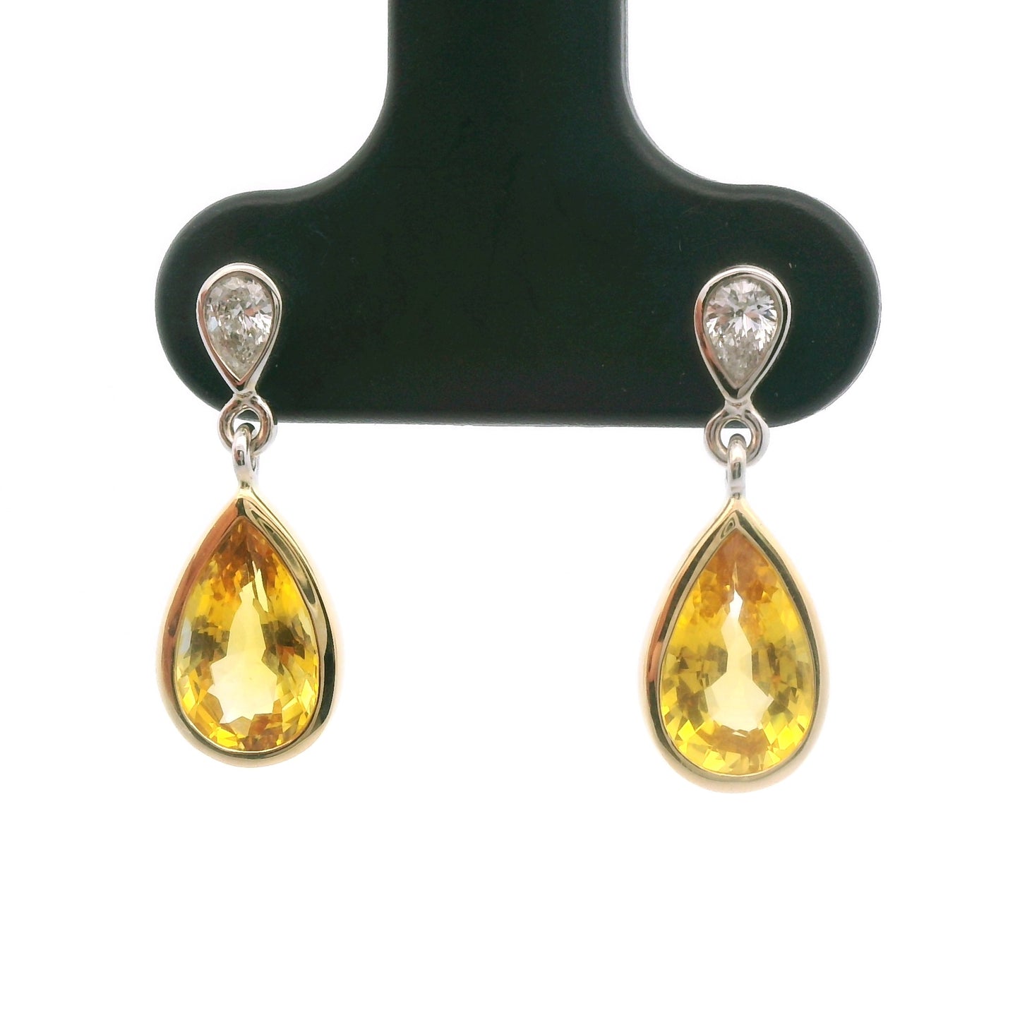 Yellow Sapphire Pear Shape Bezel Earring 1.90/0.15ct 18K White/Yellow Gold