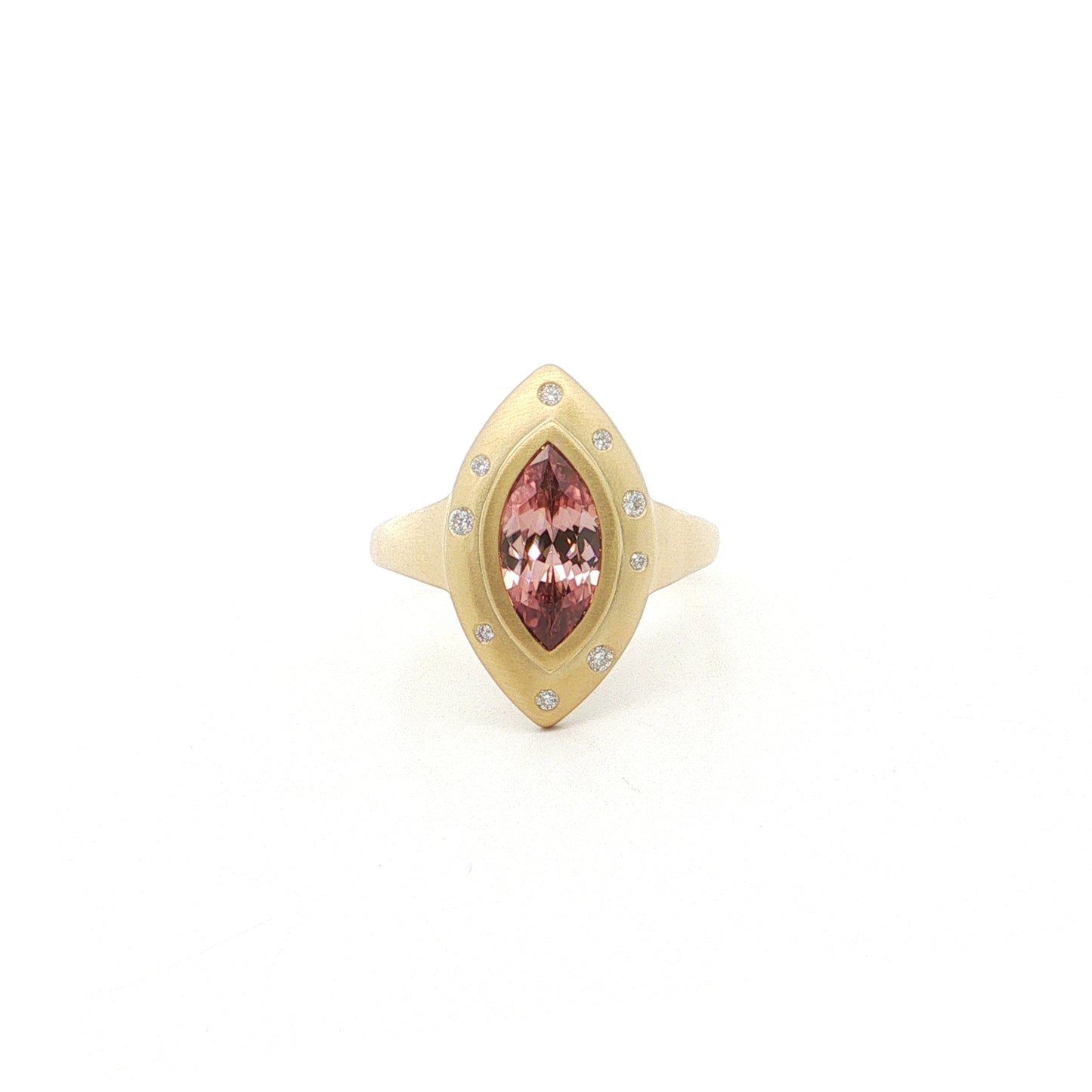 Zircon Marquise Bezel with Diamonds Ring 1.92/0.08ct 18K Yellow Gold Size 7