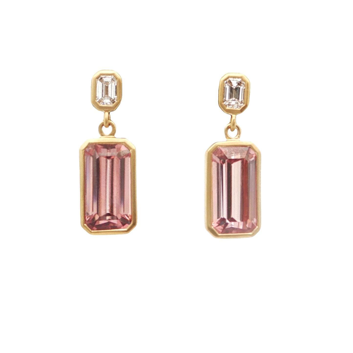Zircon/Diamond Emerald Cut Bezel Earring 0.92/0.41ct 18K Yellow Gold