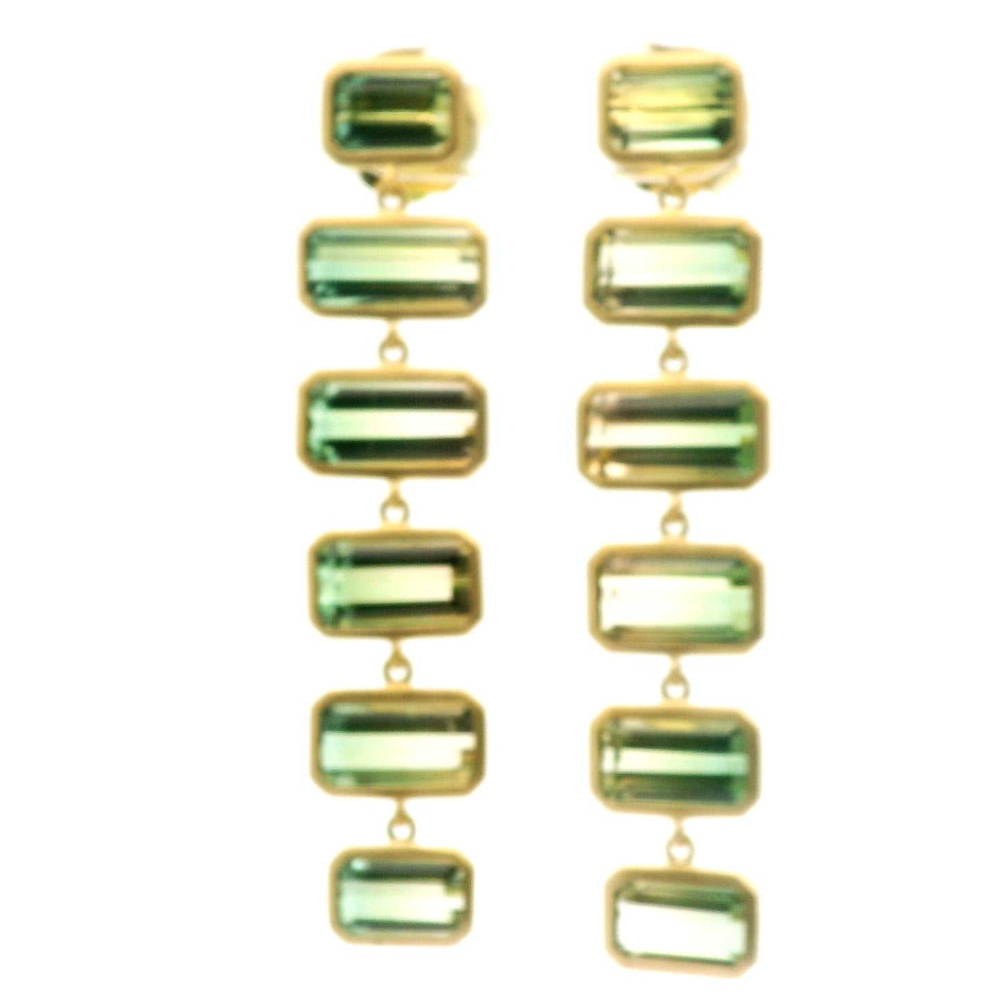 Bicolor Tourmaline Emerald Cut Bezel Earring 18.42ct 18K Yellow Gold