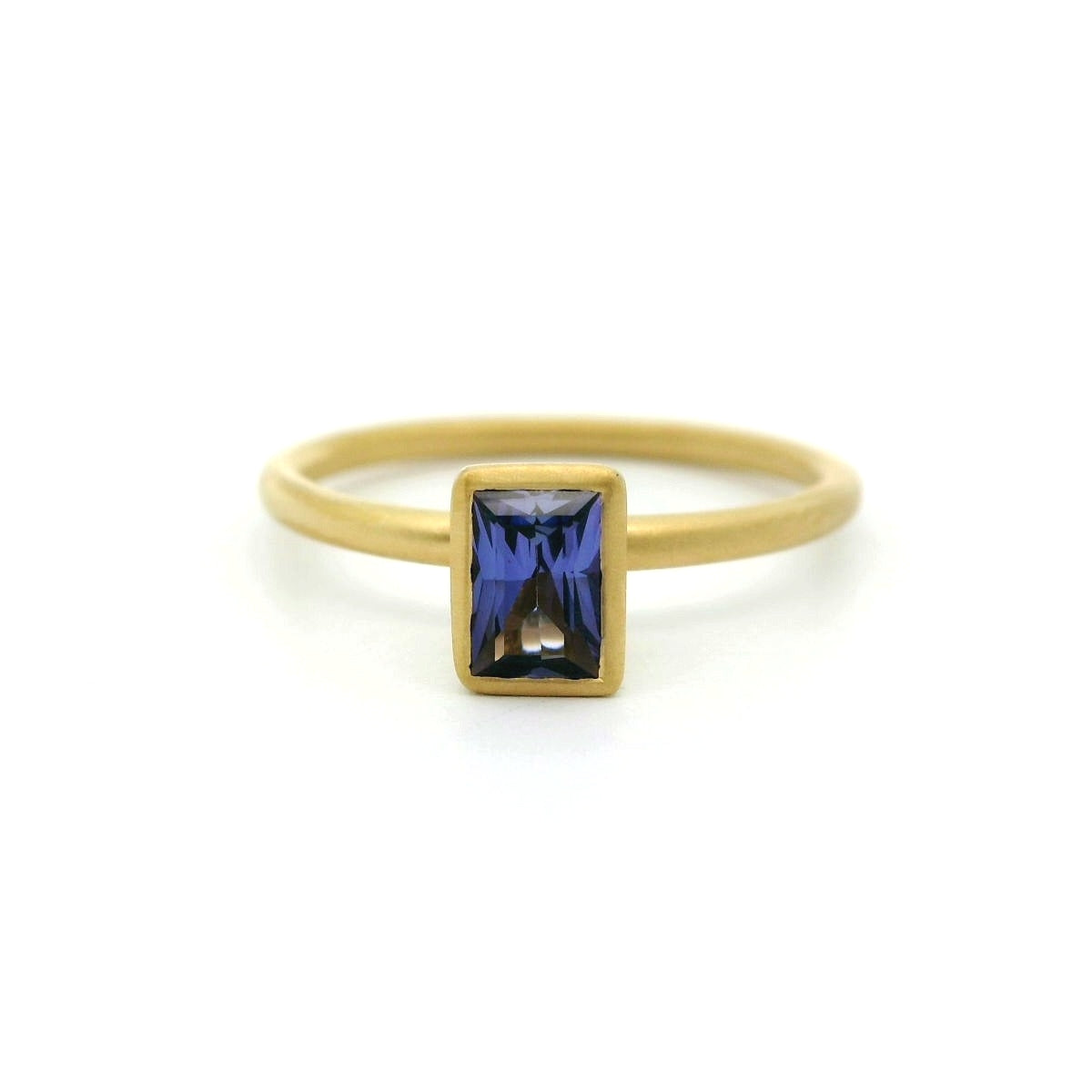 Blue Sapphire Baguette Yumdrop Ring 0.54ct 18K Yellow Gold Size 6.5