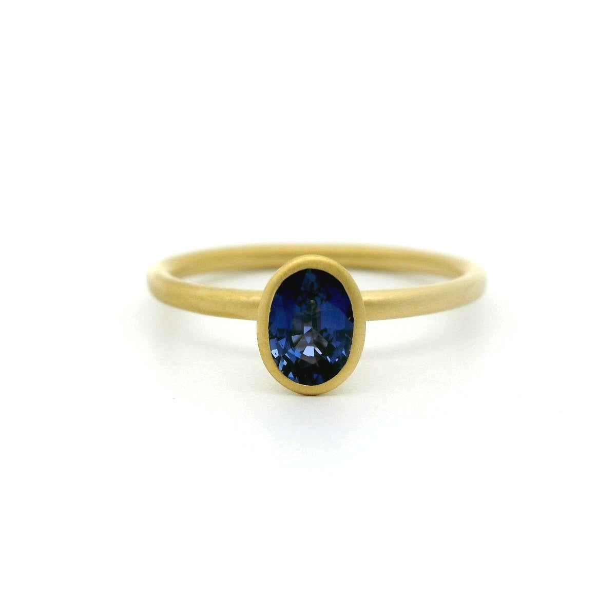 Blue Sapphire Oval Yumdrop Ring 0.60ct 18K Yellow Gold Size 6.5