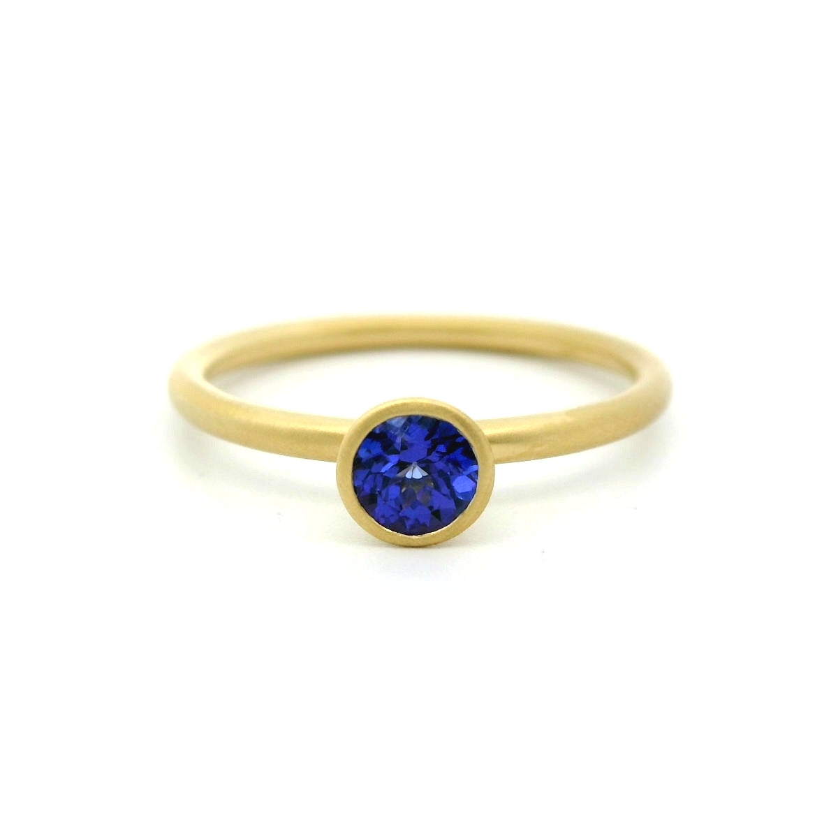 Blue Sapphire Round Yumdrop Ring 0.36ct 18K Yellow Gold Size 6.5