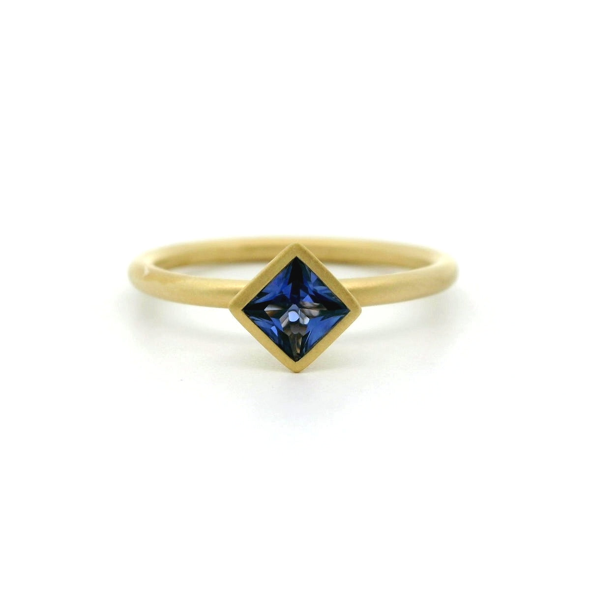Blue Sapphire Princess Cut Yumdrop Ring 0.37ct 18K Yellow Gold Size 6.5