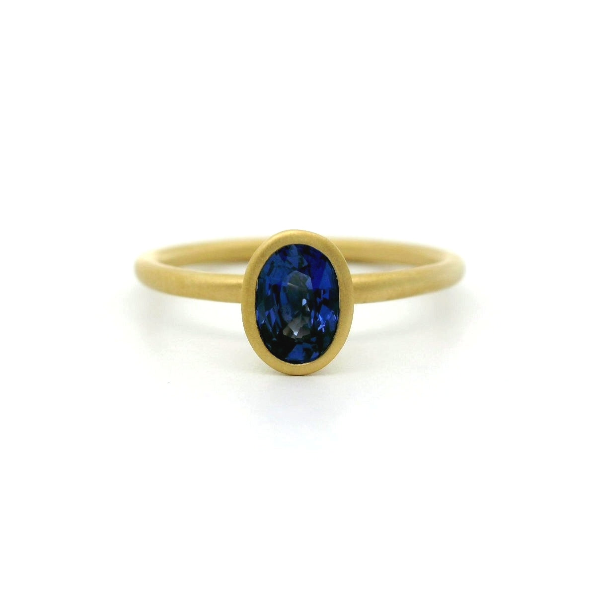Blue Sapphire Oval Yumdrop Ring 0.74ct 18K Yellow Gold Size 6.5 (3)