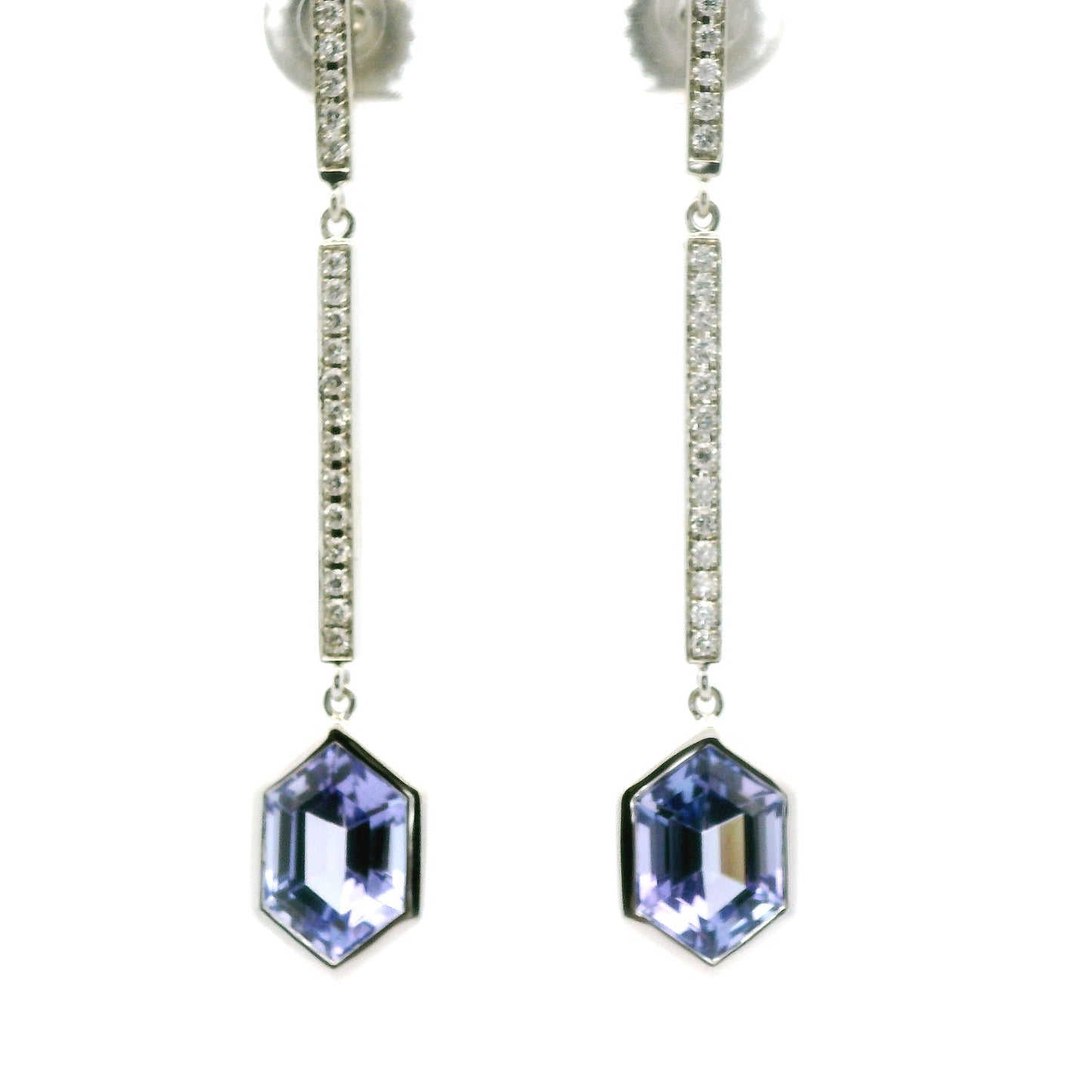 Tanzanite Hexagon Bezel with Diamonds Earring 4.71/0.30ct 18K Yellow Gold
