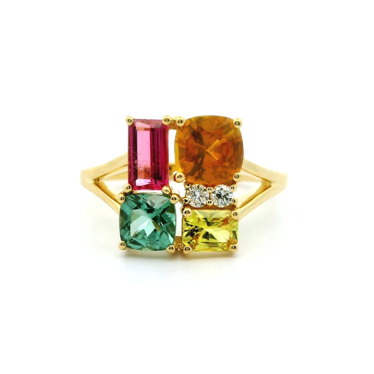 Tourmaline/Sapphire Cluster Ring 1.0/1.46/0.08ct 18K Yellow Gold Size 7