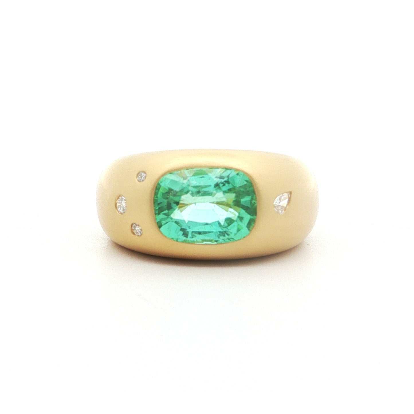 Green Tourmaline/Diamond Cushion Cigar Band Ring 3.00/0.10ct 18K Yellow Gold Size 7