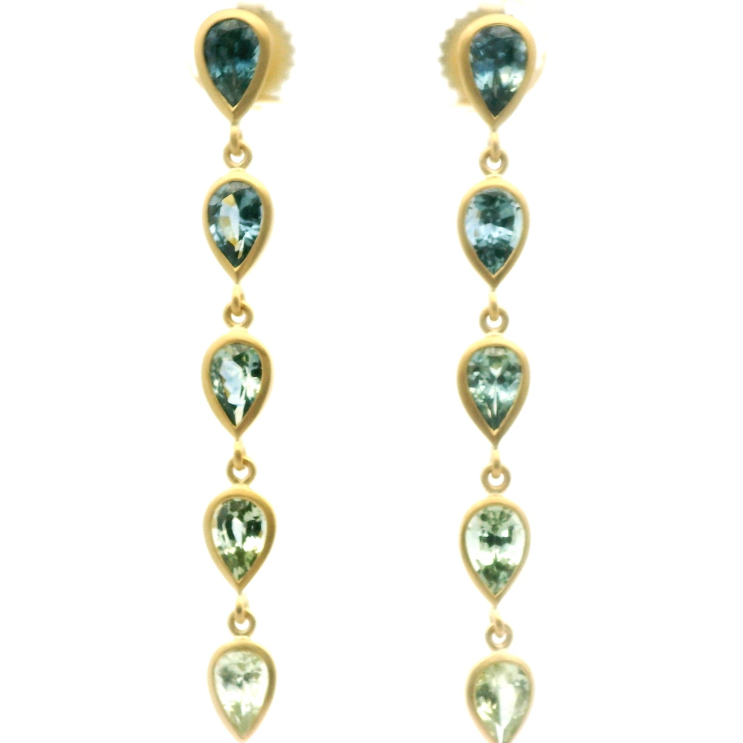 Sapphire Ombré Pear Shape Bezel Earring 4.73ct 18K Yellow Gold