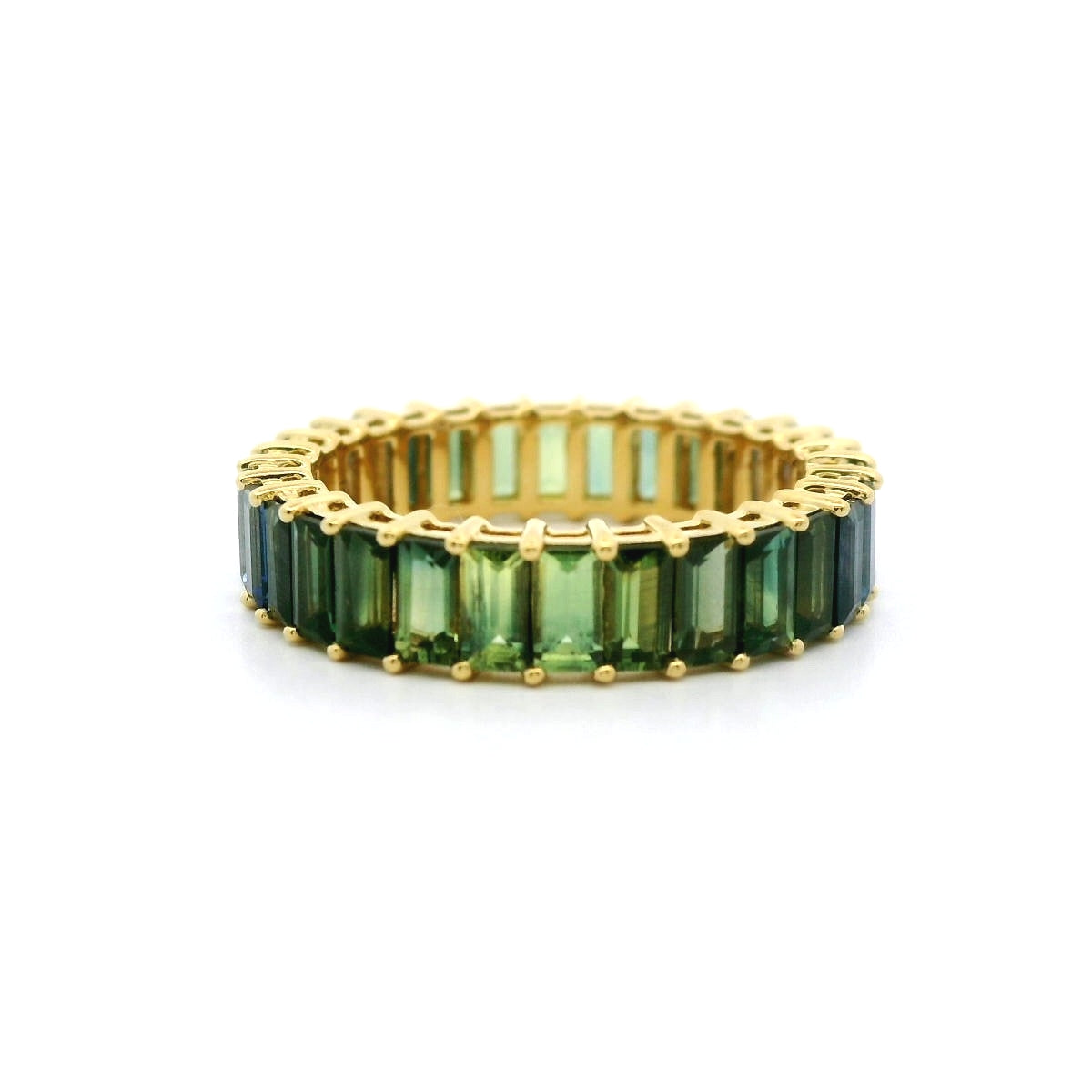Blue Sapphire/Green Sapphire Ombré Baguette Ring 5.96ct 18K Yellow Gold Size 8 (2)